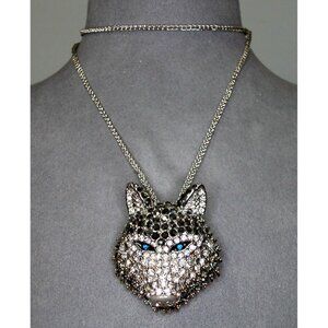 Wolf Pendant Necklace Brooch Combo Silvertone Chain 24" W/ 3" Extension & 2" X 1